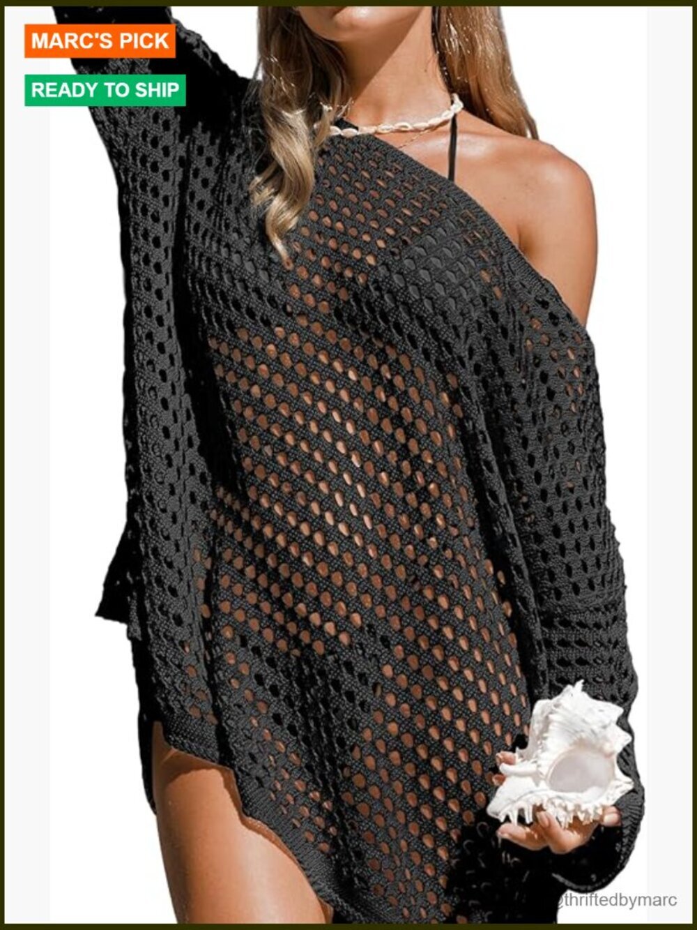 One Shoulder Long Sleeve Crochet Swimsuit Cover Up Beach Tunic Top